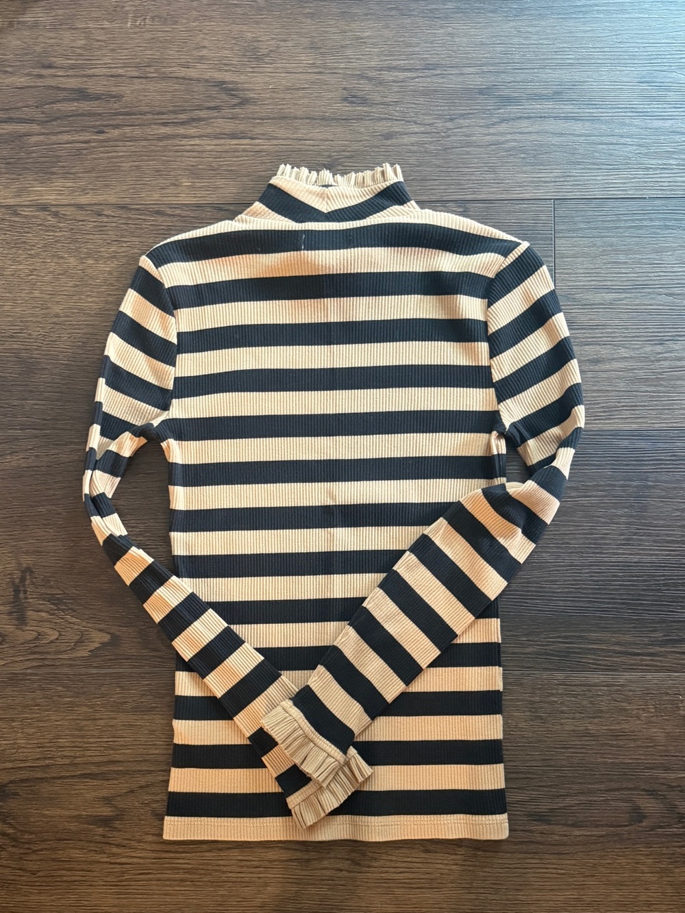 J. Crew Black and Cream Striped Long Sleeve Ribbed Tee Sz S